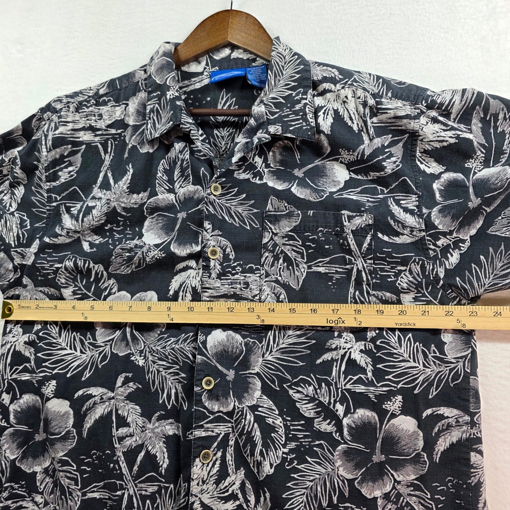Ocean Pacific Button Down Shirt Mens L Black White Tropical Floral OPS5109P - Picture 7 of 9
